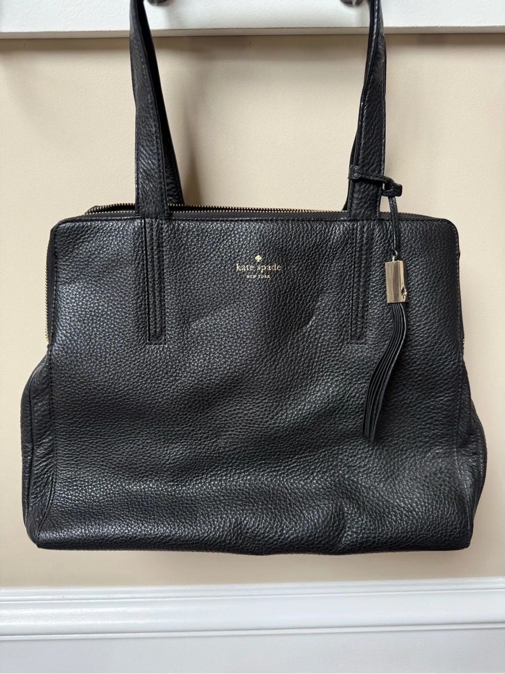 kate spade Black Pebbled Leather Tote with Gold Accent
